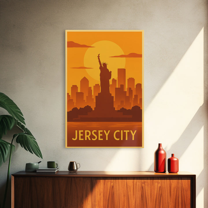 Jersey City Travel Poster, Canvas Print, Gold Art Deco Poster Art, Jersey City Poster Print, Vintage Travel Art, Fine Art Print