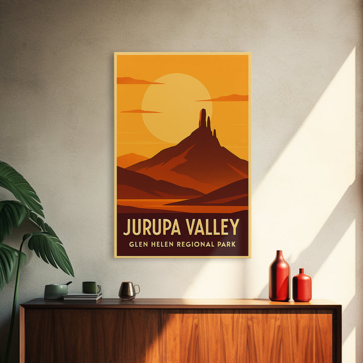 Jurupa Valley Travel Poster, Framed Canvas Print, Warm Sunset Silhouette Art, Jurupa Valley Art Print, Gift For Travelers, Vintage Print