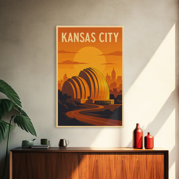 Kansas City Missouri Travel Poster, Canvas Print, Gold Art Deco Poster Art, Kansas City City Art, Gift For Travelers, Watercolor Skyline