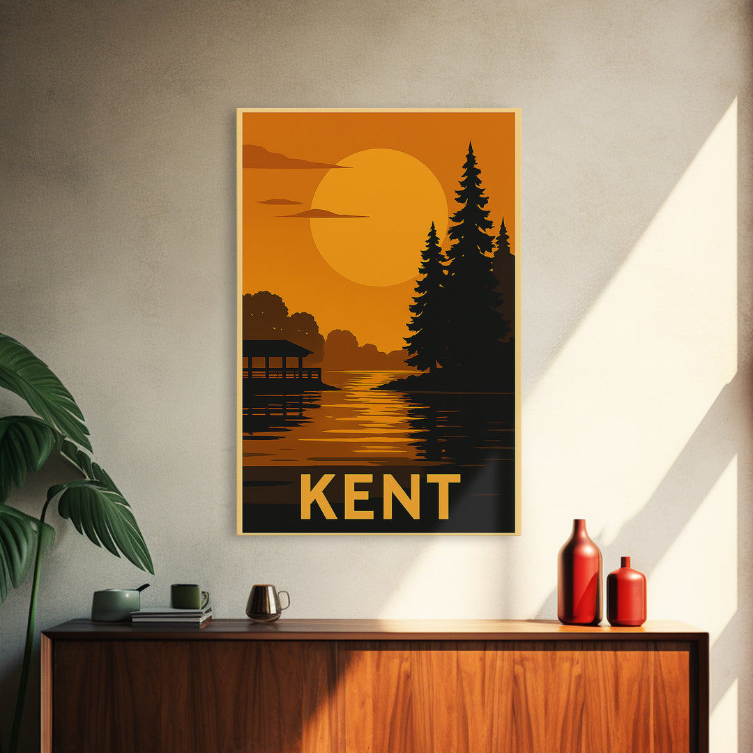 Kent Travel Poster, Canvas Print, Gold Art Deco Poster Art, Kent Wall Art, Fine Art Print, Watercolor Urban Skyline, Eclectic Wall Decor