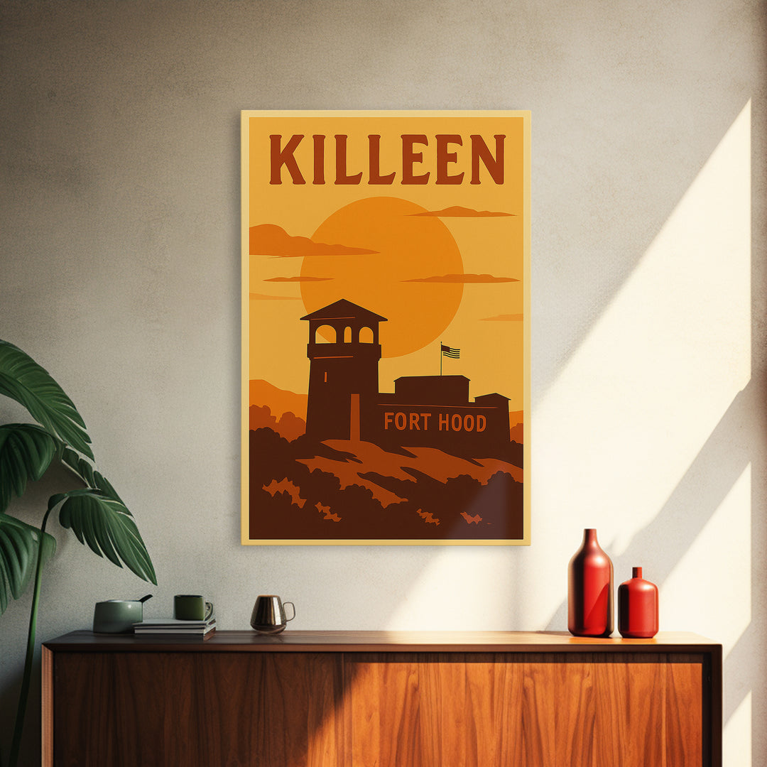 Killeen Texas Travel Poster, Framed Canvas Print, Golden Travel Poster Art, Killeen Art Print, Home Office Decor, Travel Poster Art