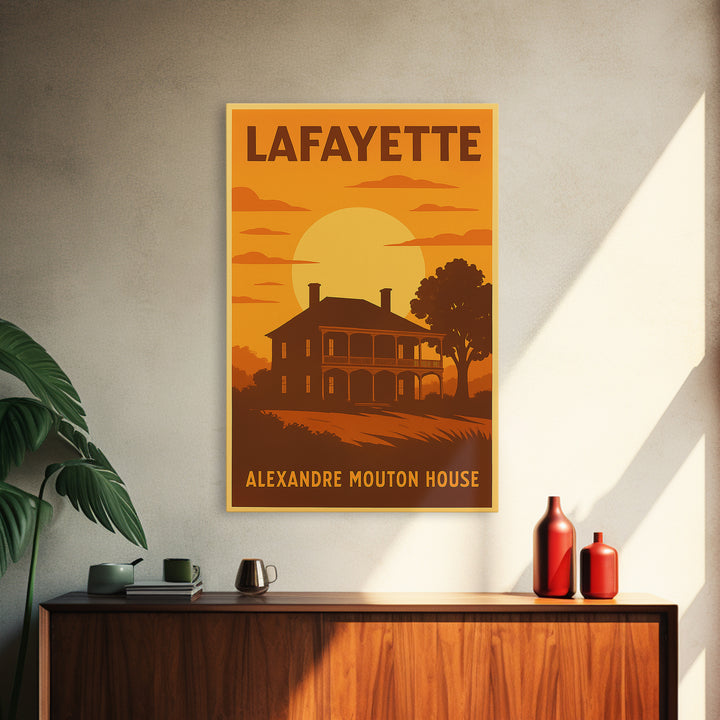 Lafayette Louisiana Travel Poster, Canvas Print, Golden Travel Poster Art, Lafayette Poster Print, Vintage City Art, Vintage City Poster