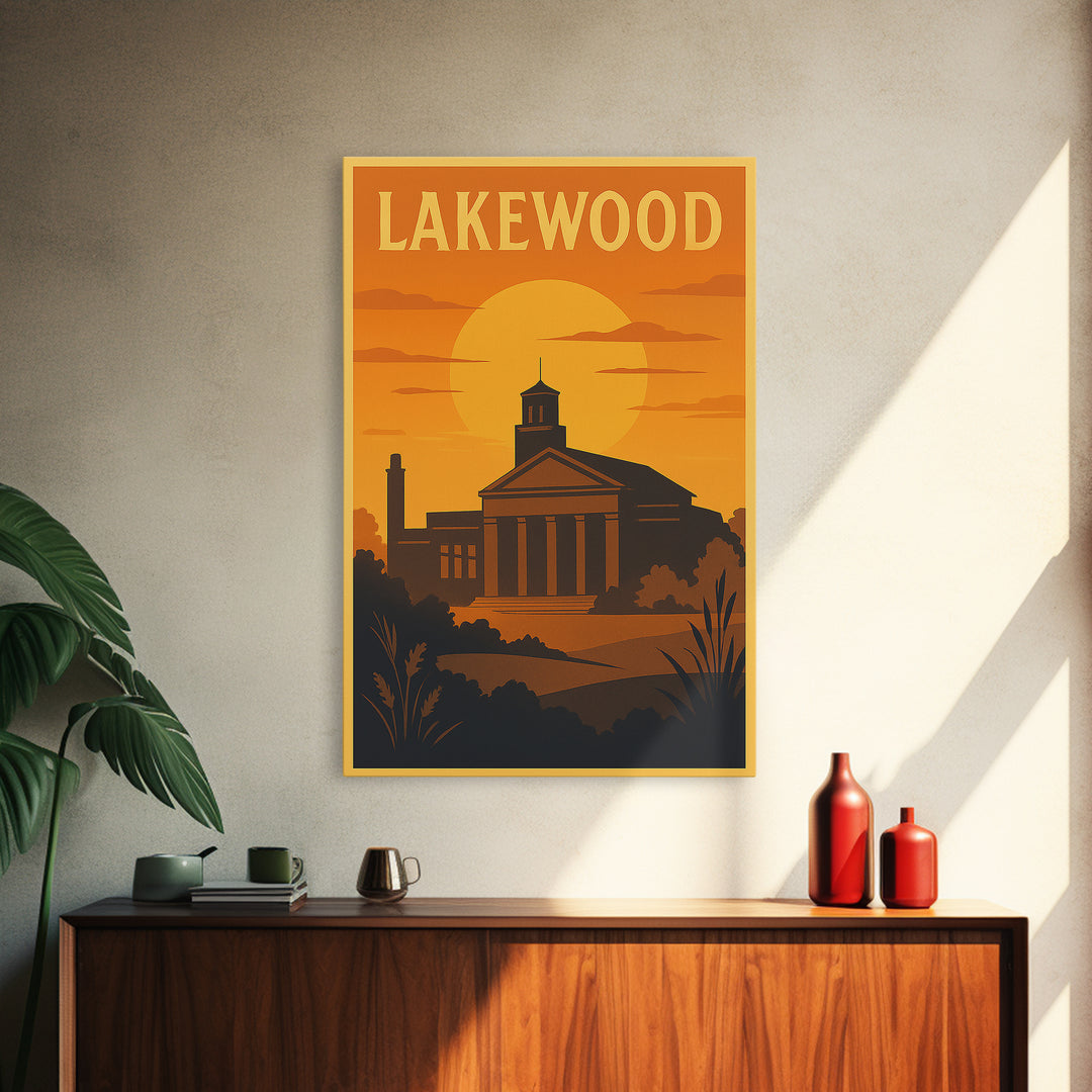 Lakewood Travel Poster, Canvas Print, Golden Travel Poster Art, Lakewood City Art, Modern Wall Decor, Home Office Decor, Fine Art Print