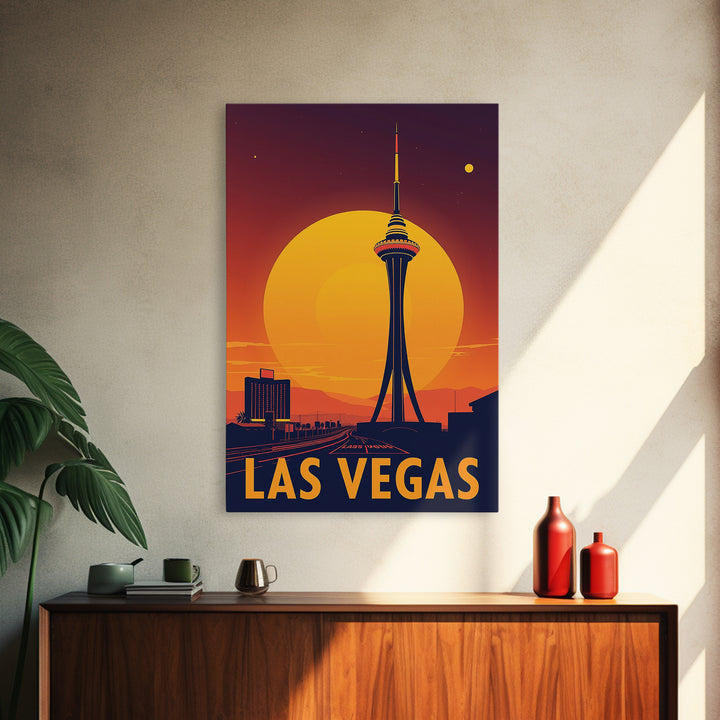 Las Vegas Nevada Travel Poster, Canvas Print, Warm Sunset Silhouette Art, Las Vegas Poster Print, City Travel Prints, Travel Art Print