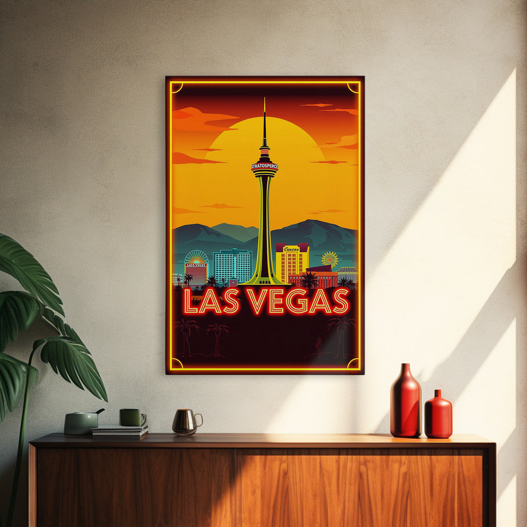 Las Vegas Travel Poster, Framed Canvas Print, Gold Art Deco Poster Art, Las Vegas Art Print, Gift For Travelers, Vintage Travel Art