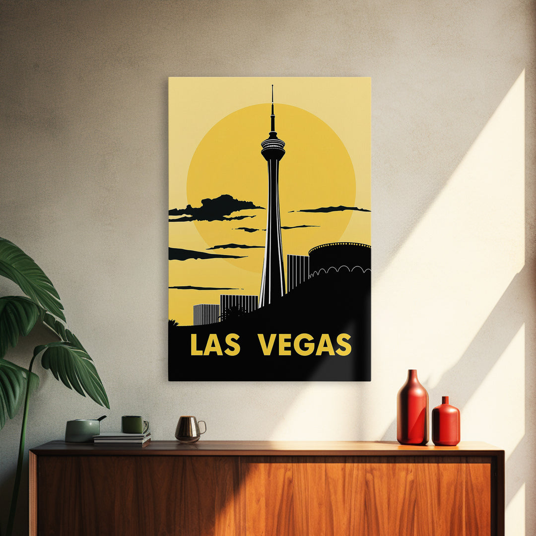 Las Vegas Travel Poster, Canvas Print, Golden Travel Poster Art, Las Vegas Wall Art, Fine Art Print, Living Room Wall Art, Home Decor