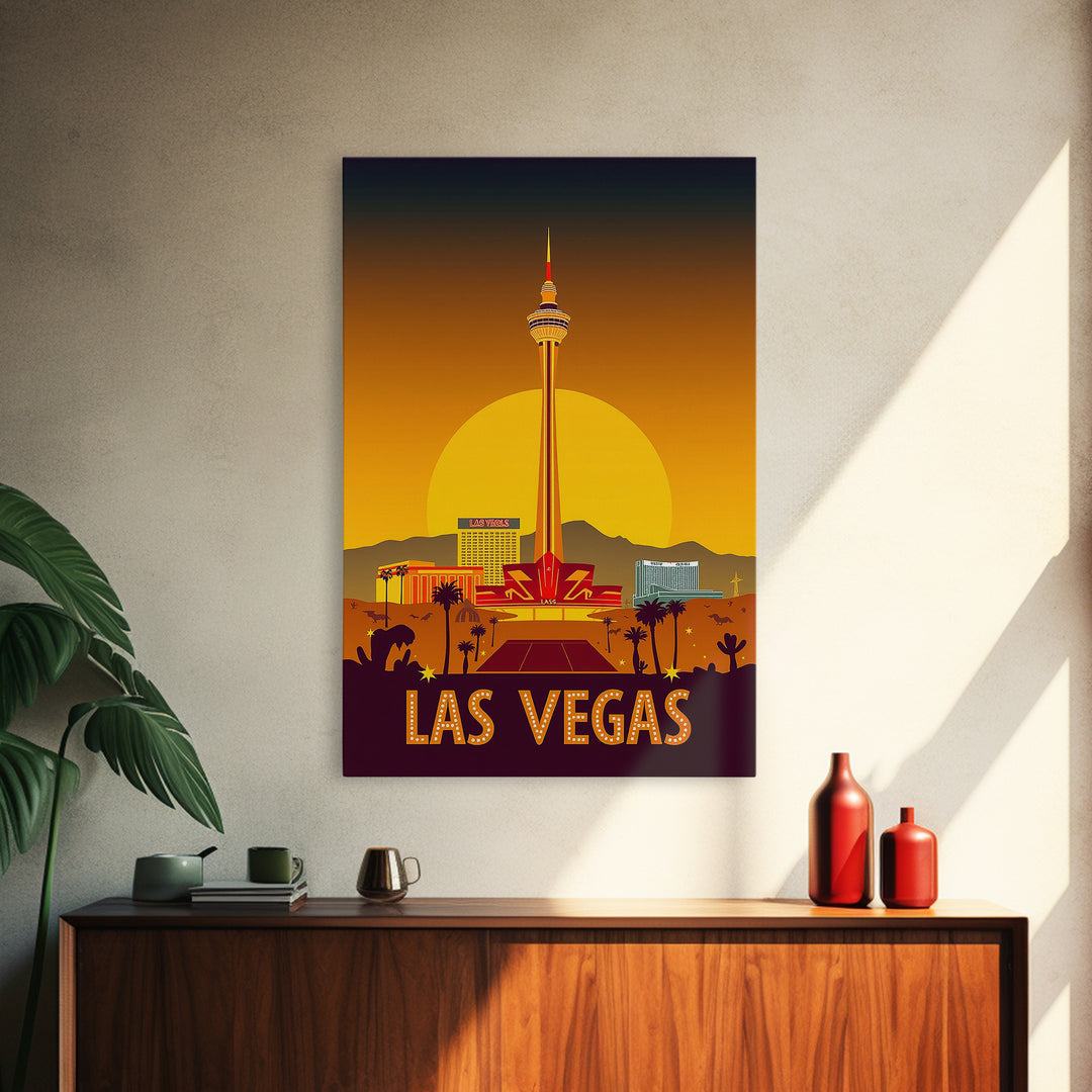 Las Vegas Travel Poster, Canvas Print, Warm Sunset Silhouette Art, Las Vegas Art Print, Vintage Travel Art, Vintage Travel Print
