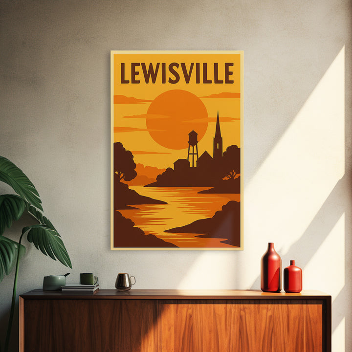 Lewisville Texas Travel Poster, Canvas Print, Vintage Deco Wall Art, Lewisville Wall Art, Travel Poster Set, Travel Prints, Travel Wall Art