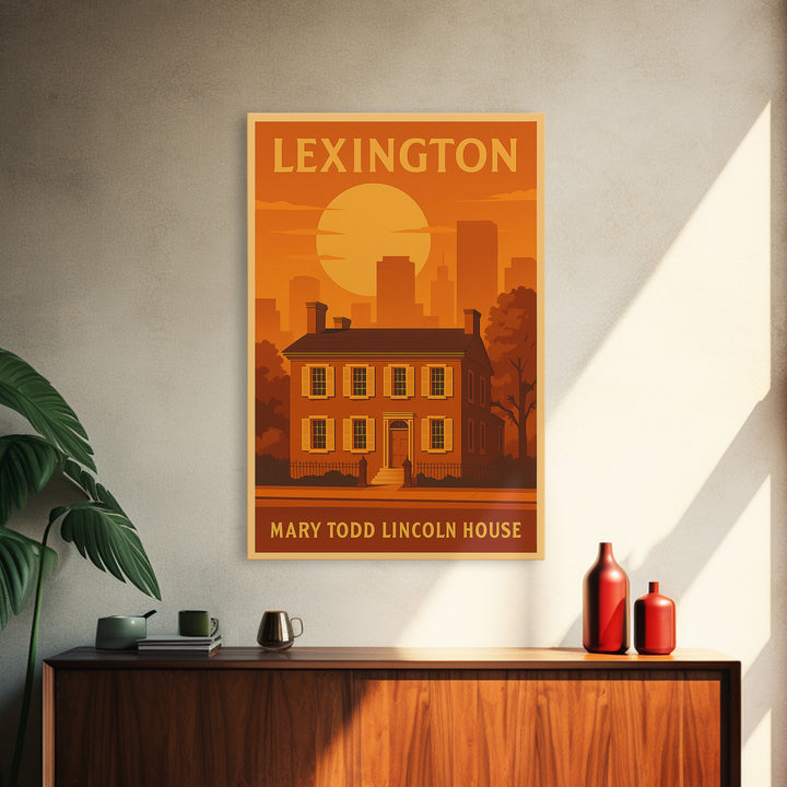 Lexington Kentucky Travel Poster, Framed Canvas Print, Warm Sunset Silhouette Art, Lexington Art Print, City Art Print, Fine Art Print