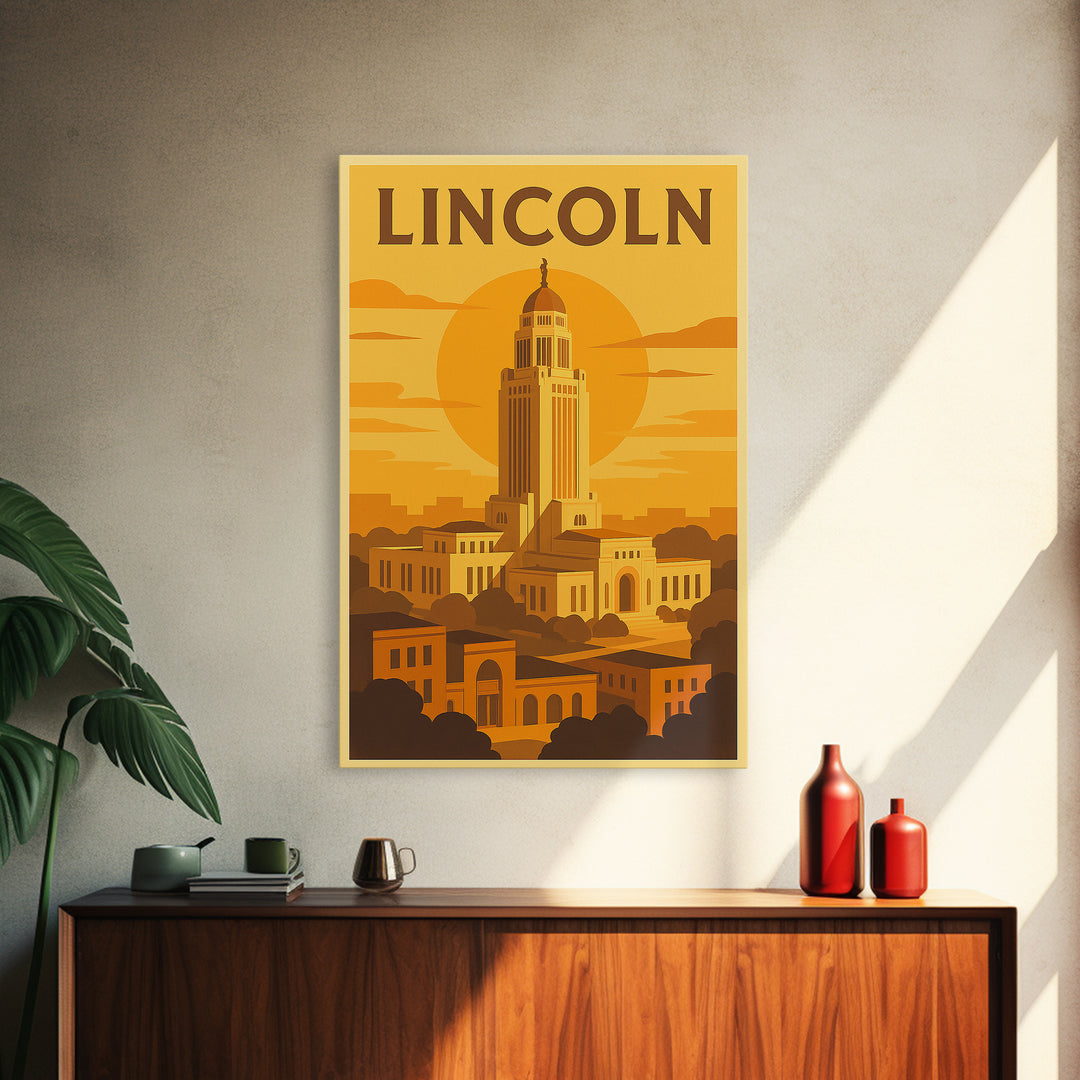Lincoln Nebraska Travel Poster, Canvas Print, Golden Travel Poster Art, Lincoln Wall Art, Travel Poster Art, Travel Wall Decor, Art Print