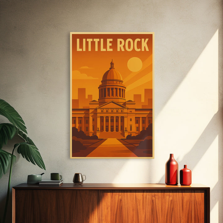 Little Rock Arkansas Travel Poster, Canvas Print, Warm Sunset Silhouette Art, Little Rock Travel Art, City Art Print, Vintage Travel Art
