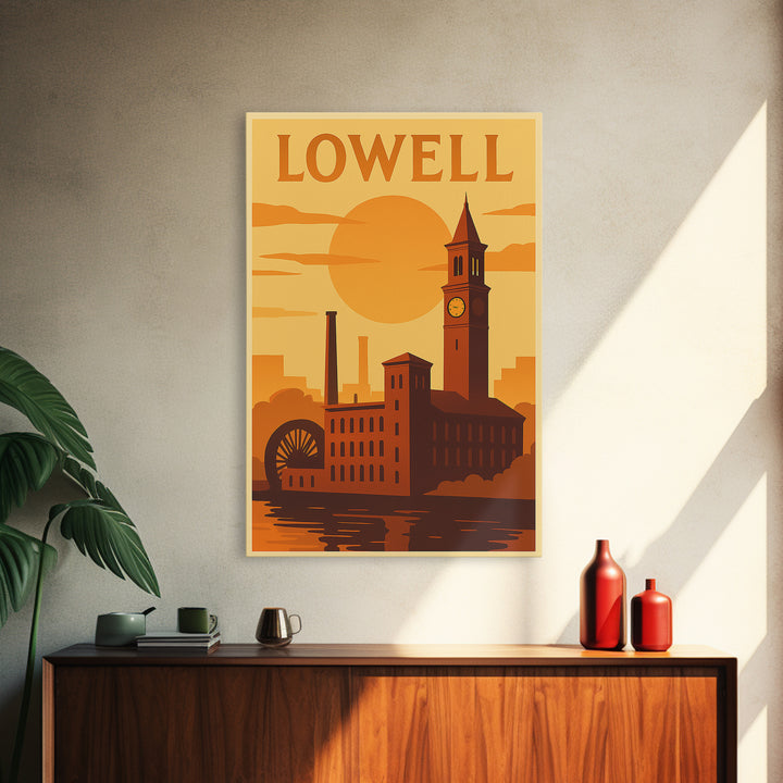 Lowell Massachusetts Travel Poster, Canvas Print, Vintage Deco Wall Art, Lowell Wall Art, Travel Poster Art, Wall Art, City Art Print