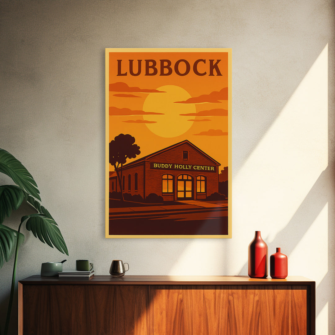 Lubbock Texas Travel Poster, Canvas Print, Vintage Deco Wall Art, Lubbock Art Print, Vintage Travel Art, City Art Print, City Illustration