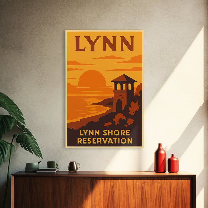 Lynn Massachusetts Travel Poster, Canvas Print, Warm Sunset Silhouette Art, Lynn Wall Art, Poster Art, Retro Travel Print, City Illustration