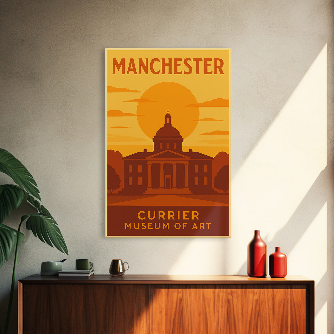 Manchester New Hampshire Travel Poster, Canvas Print, Gold Art Deco Poster Art, Manchester City Art, Vintage Travel Print, Wall Art