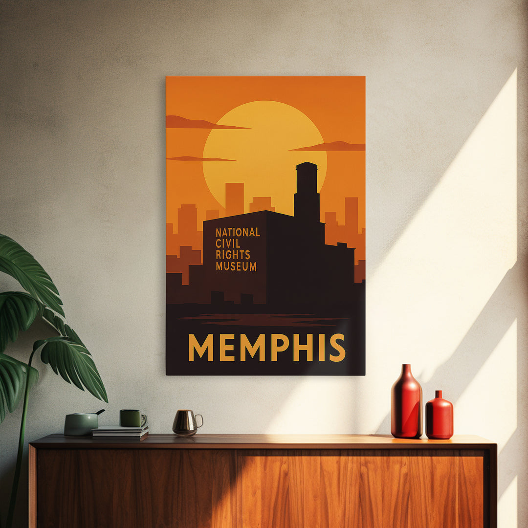 Memphis Travel Poster, Canvas Print, Golden Travel Poster Art, Memphis Travel Art, City Illustration, Living Room Wall Art, Fine Art Print