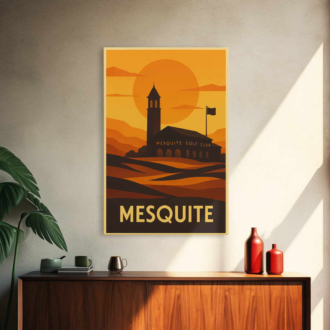 Mesquite Travel Poster, Framed Canvas Print, Warm Sunset Silhouette Art, Mesquite Poster Print, Fine Art Print, Travel Art Print