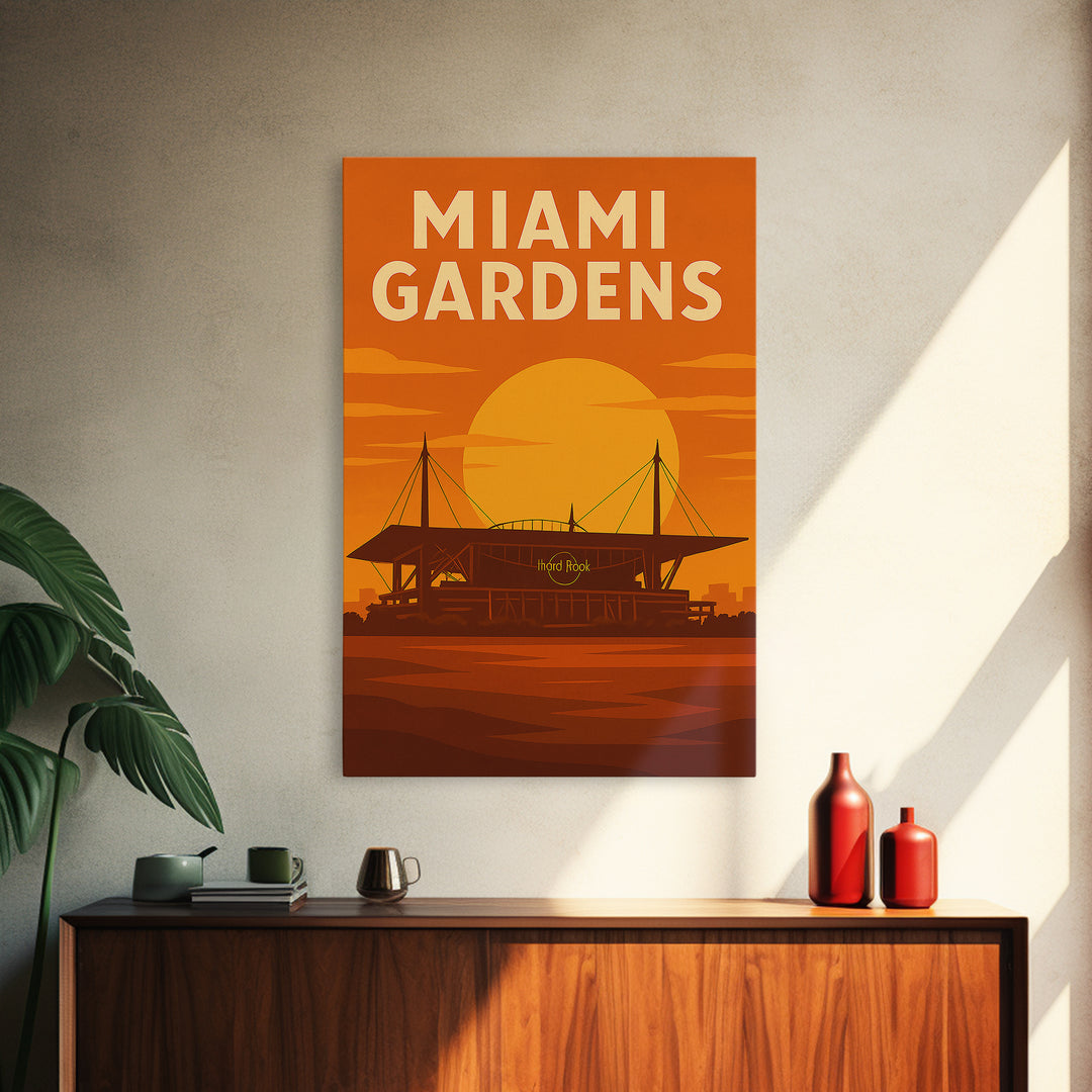 Miami Gardens Florida Travel Poster, Canvas Print, Warm Sunset Silhouette Art, Miami Gardens Wall Art, Retro Travel Print, Wall Decor