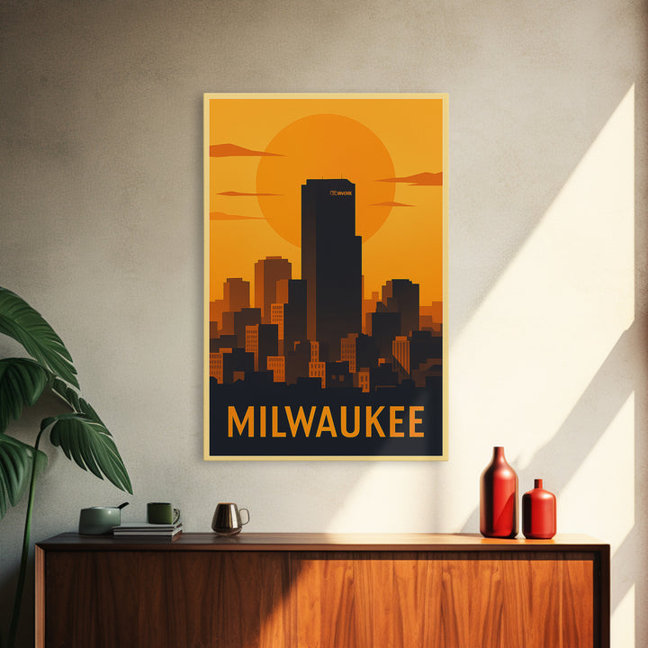 Milwaukee Travel Poster, Canvas Print, Gold Art Deco Poster Art, Milwaukee Travel Art, Fine Art Print, City Art Print, Living Room Wall Art