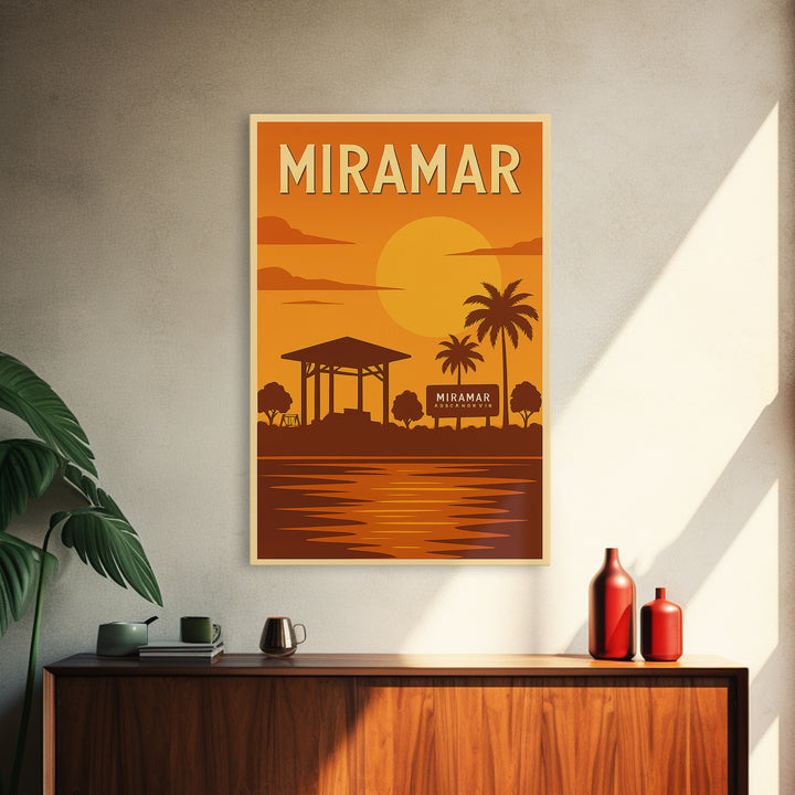 Miramar Florida Travel Poster, Framed Canvas Print, Golden Travel Poster Art, Miramar Poster Print, Modern Wall Decor, Fine Art Print