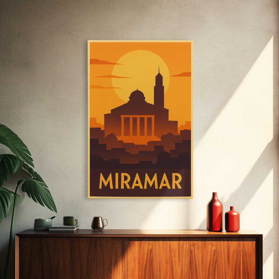 Miramar Travel Poster, Framed Canvas Print, Gold Art Deco Poster Art, Miramar Poster Print, Travel Art Print, Vintage Travel Print