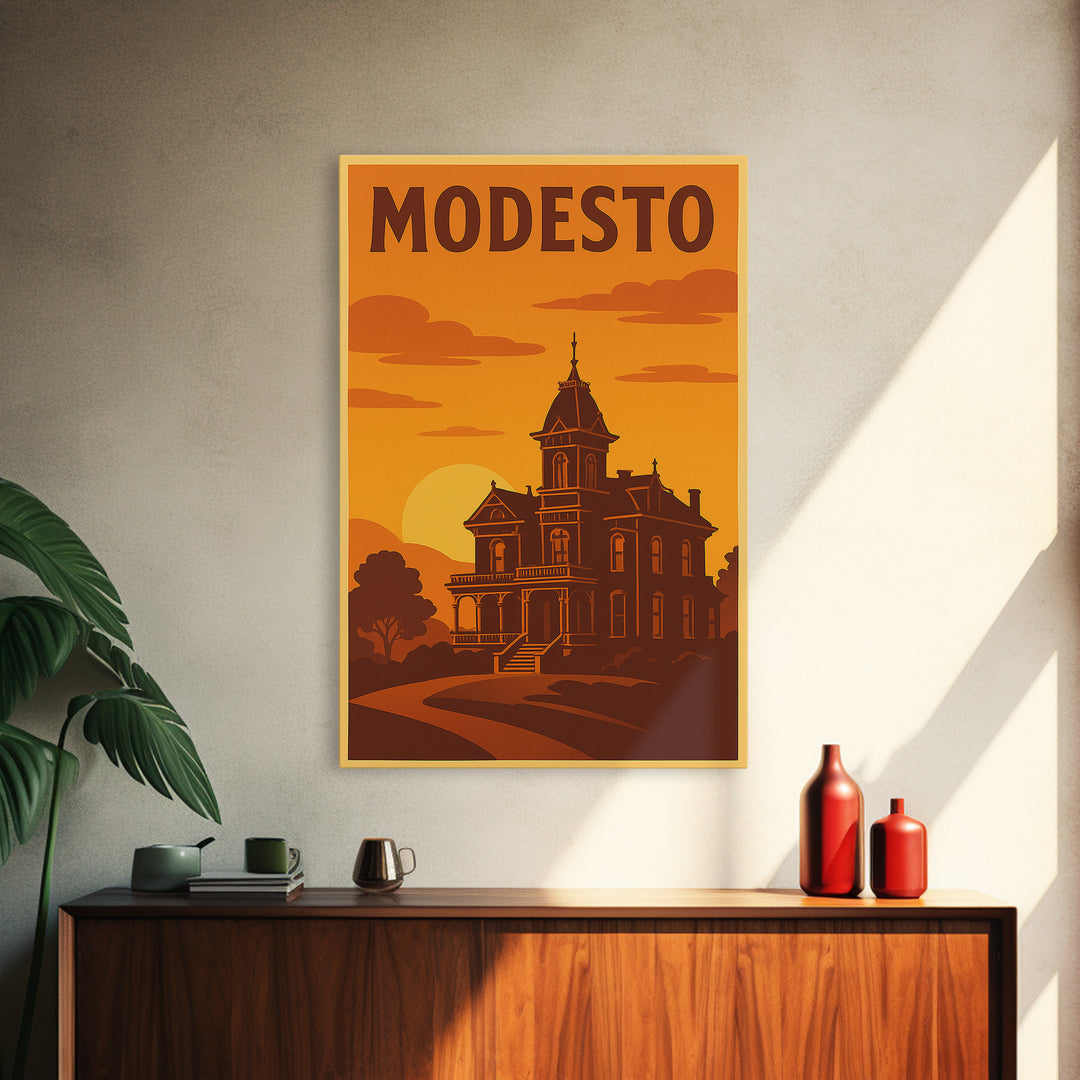 Modesto California Travel Poster, Canvas Print, Golden Poster Art, Modesto Art Print, Gift For Travelers, Vintage City Art, Wall Art