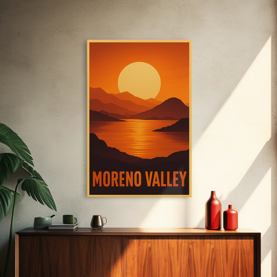 Moreno Valley Travel Poster, Framed Canvas Print, Gold Art Deco Poster Art, Moreno Valley Travel Art, Watercolor Skyline Art, City Art Print