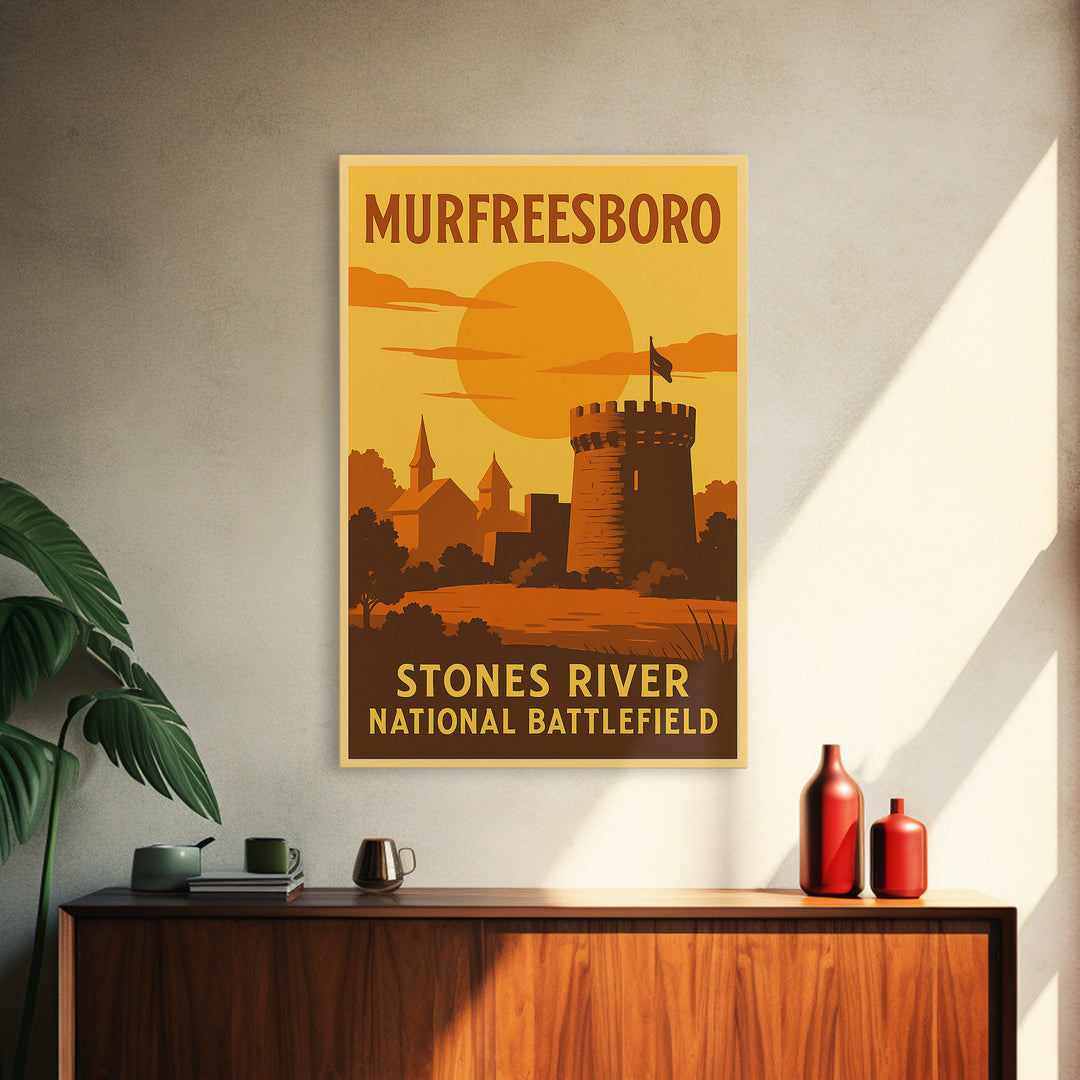 Murfreesboro Tennessee Travel Poster, Canvas Print, Golden Travel Poster Art, Murfreesboro Travel Art, Eclectic Wall Decor, Office Decor