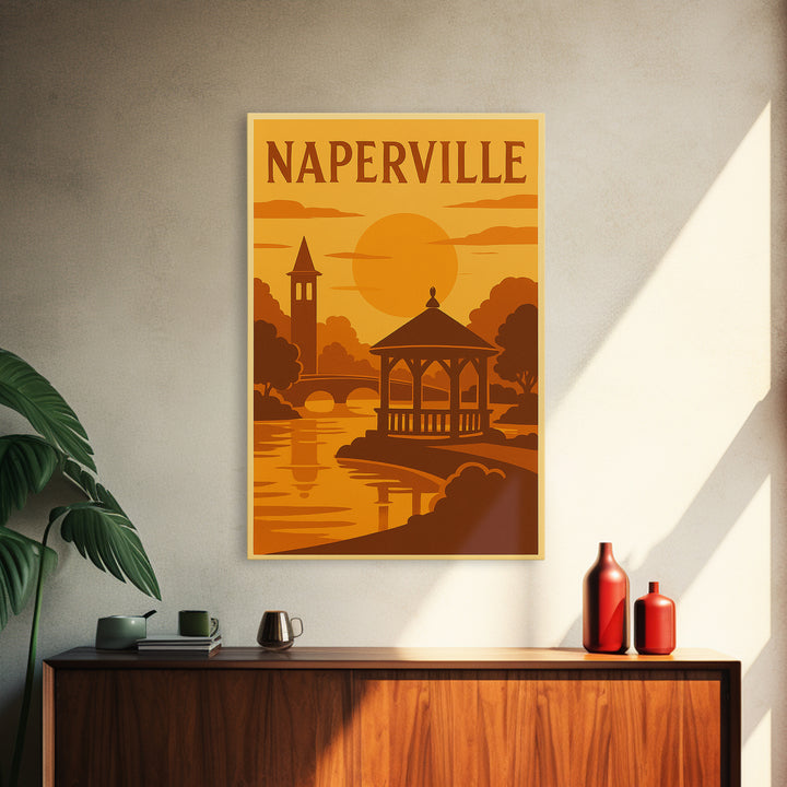 Naperville Illinois Travel Poster, Canvas Print, Golden Travel Poster Art, Naperville City Art, Gift For Travelers, Vintage Travel Art