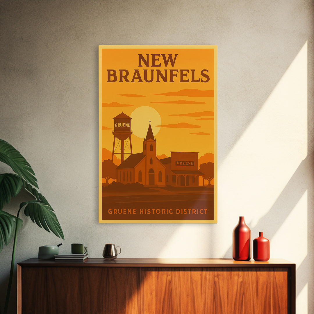 New Braunfels Texas Travel Poster, Canvas Print, Gold Art Deco Poster Art, New Braunfels City Art, Wanderlust Decor, Home Office Decor