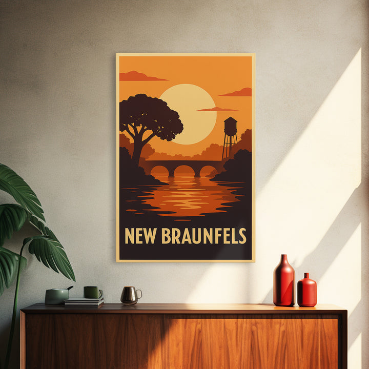 New Braunfels Travel Poster, Canvas Print, Gold Art Deco Poster Art, New Braunfels City Art, City Illustration, Home Office Decor