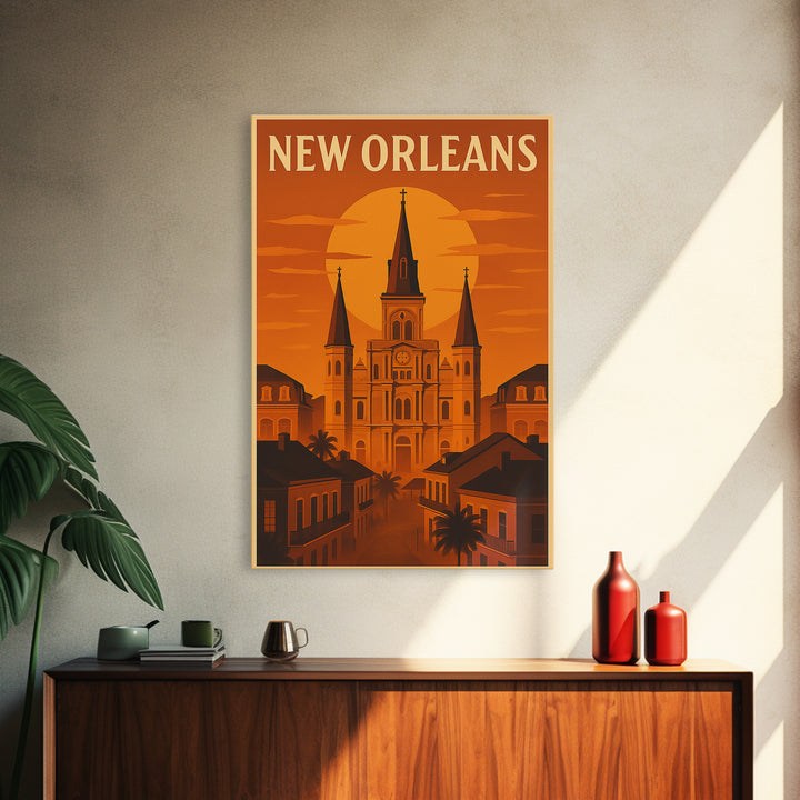 New Orleans Louisiana Travel Poster, Canvas Print, Gold Art Deco Poster Art, New Orleans Art Print, Travel Wall Decor, Gift For Travelers