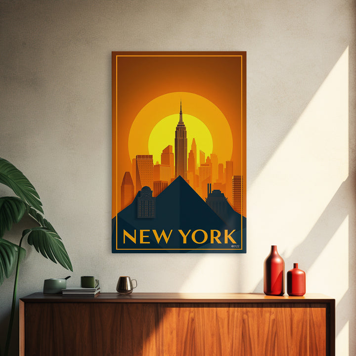 New York City New York Travel Poster, Canvas Print, Gold Art Deco Poster Art, New York Wall Art, Wall Art, Watercolor Skyline Art