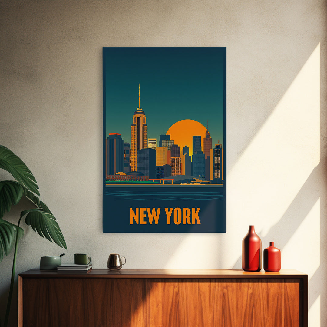 New York Travel Poster, Framed Canvas Print, Gold Art Deco Poster Art, New York Art Print, City Illustration, City Art Print, Home Decor