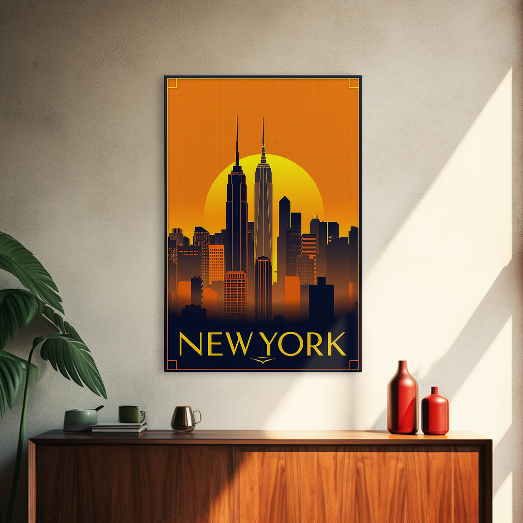 New York Travel Poster, Canvas Print, Gold Art Deco Poster Art, New York City Art, Travel Poster Set, Fine Art Print, Watercolor Cityscape
