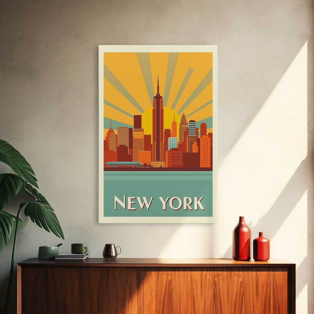 New York Travel Poster, Framed Canvas Print, Vintage Deco Wall Art, New York Poster Print, City Travel Prints, Travel Art Print