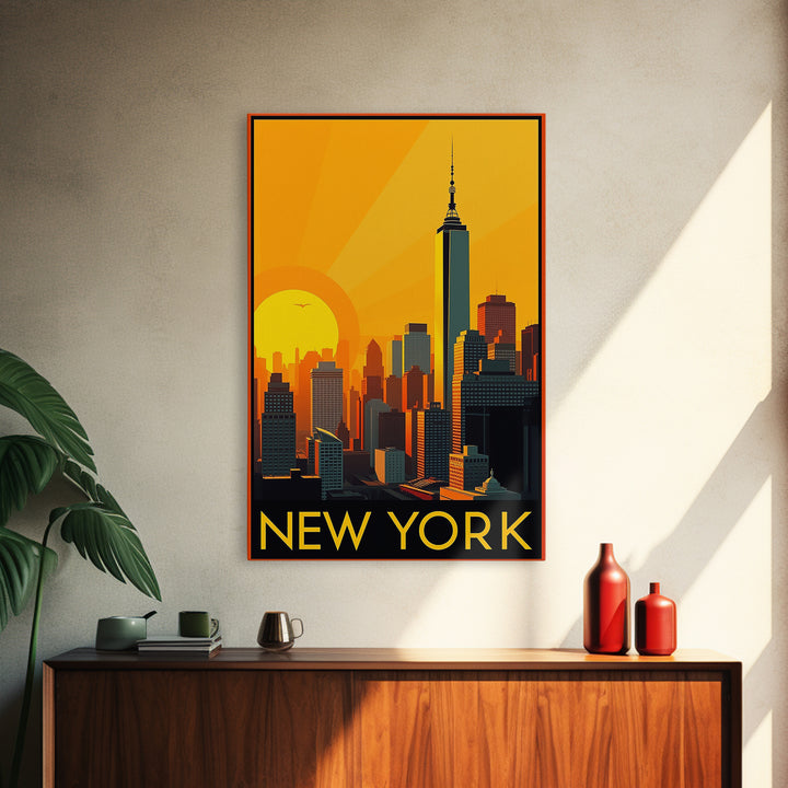 New York Travel Poster, Canvas Print, Warm Sunset Silhouette Art, New York Poster Print, Fine Art Print, Travel Wall Art, Travel Wall Decor