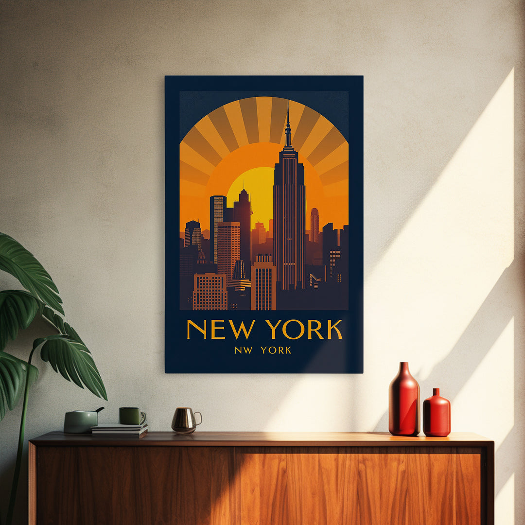 New York Travel Poster, Framed Canvas Print, Gold Art Deco Poster Art, New York Travel Art, Travel Poster Art, Vintage City Art