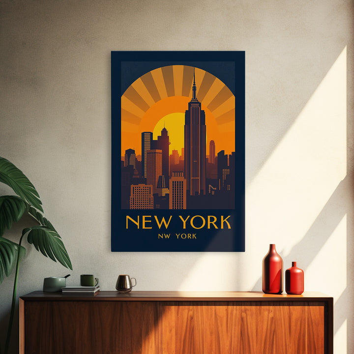 New York Travel Poster, Framed Canvas Print, Gold Art Deco Poster Art, New York Travel Art, Travel Poster Art, Vintage City Art
