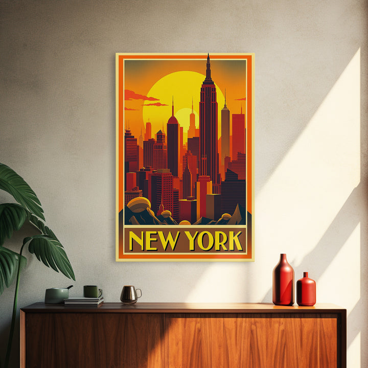 New York Travel Poster, Canvas Print, Gold Art Deco Poster Art, New York Poster Print, Wanderlust Decor, Fine Art Print, Home Office Decor