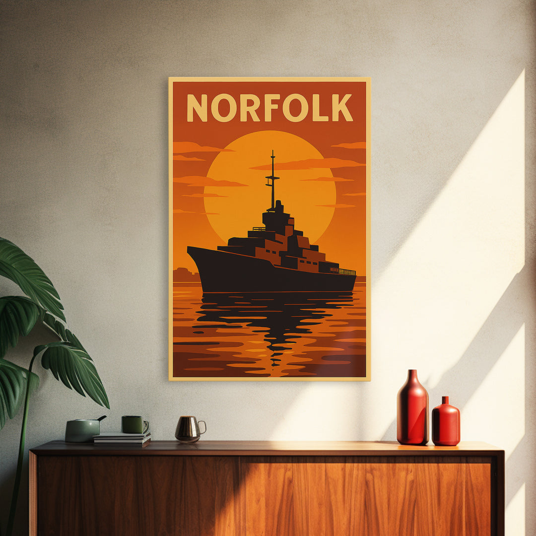 Norfolk Virginia Travel Poster, Canvas Print, Gold Art Deco Poster Art, Norfolk Art Print, Wanderlust Decor, Retro Travel Print, Wall Art