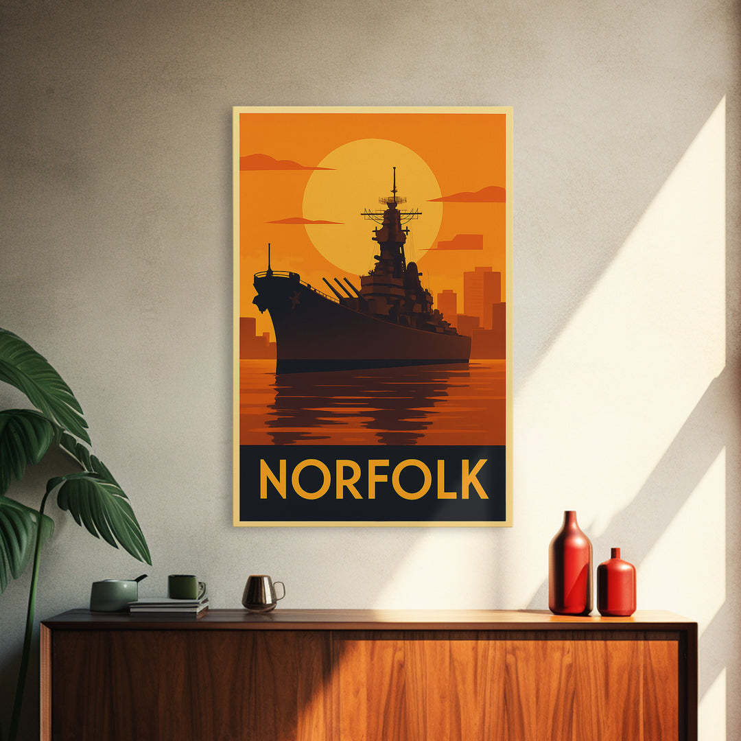 Norfolk Travel Poster, Framed Canvas Print, Vintage Deco Wall Art, Norfolk City Art, Retro Travel Print, Vintage Travel Art, Travel Print