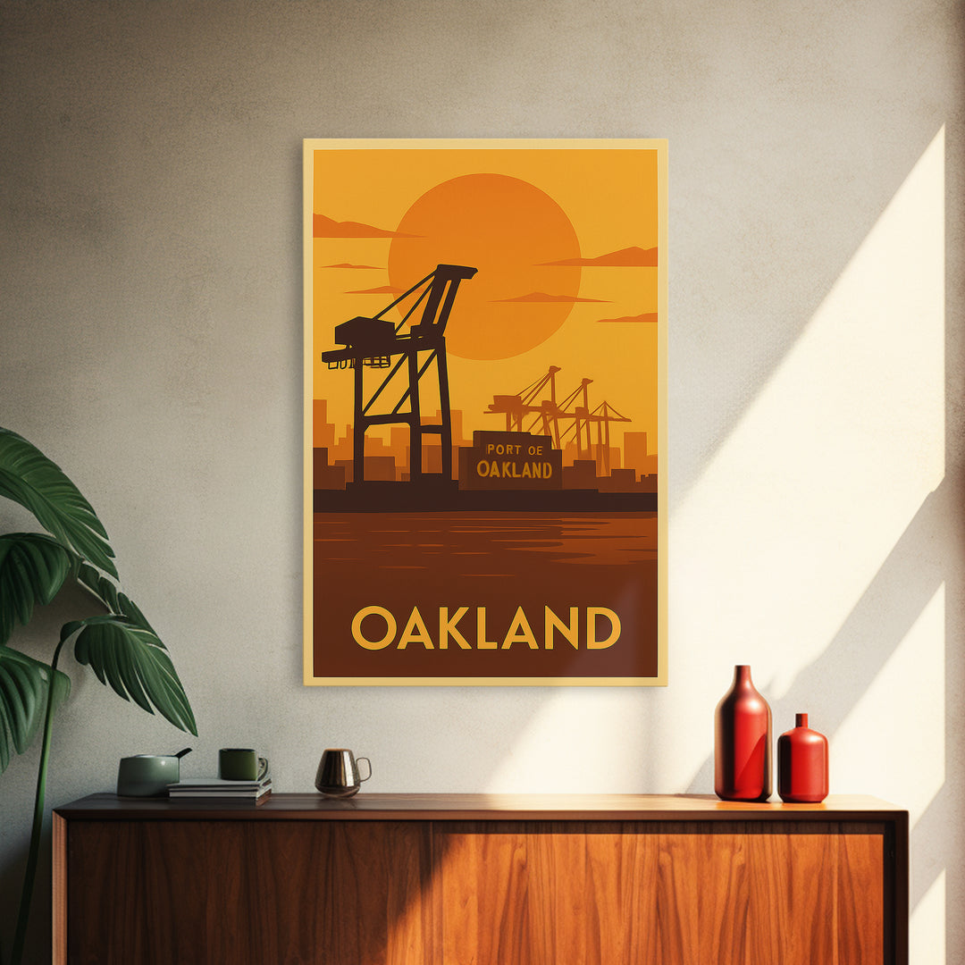 Oakland Travel Poster, Canvas Print, Golden Travel Poster Art, Oakland Poster Print, Watercolor Downtown Skyline, Office Decor, Poster Art