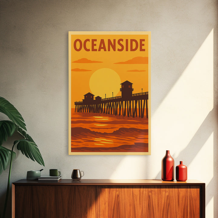 Oceanside California Travel Poster, Canvas Print, Warm Sunset Silhouette Art, Oceanside Poster Print, City Art Print, City Travel Prints