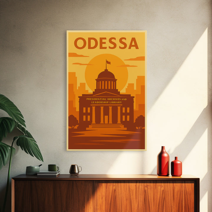 Odessa Texas Travel Poster, Canvas Print, Golden Poster Art, Odessa Art Print, Retro Travel Print, Vintage Travel Print, City Illustration
