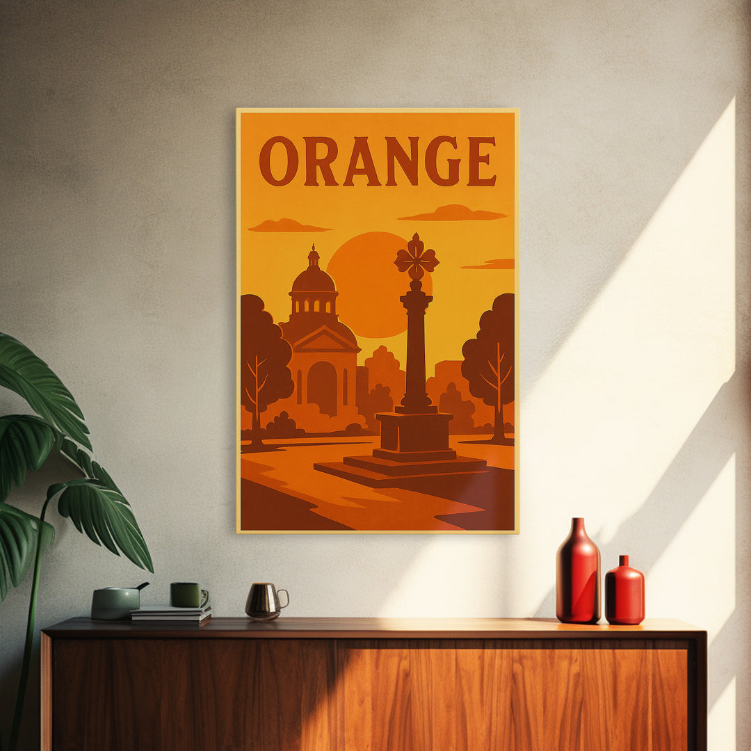 Orange California Travel Poster, Canvas Print, Warm Sunset Silhouette Art, Orange Wall Art, Travel Print, Wall Decor, City Travel Prints