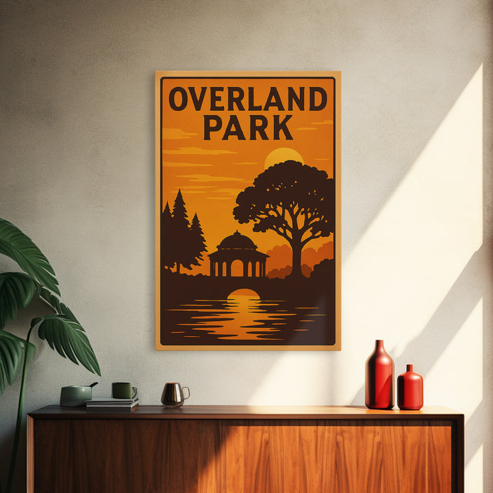 Overland Park Kansas Travel Poster, Framed Canvas Print, Vintage Deco Wall Art, Overland Park Wall Art, Retro Travel Print, Vintage City Art