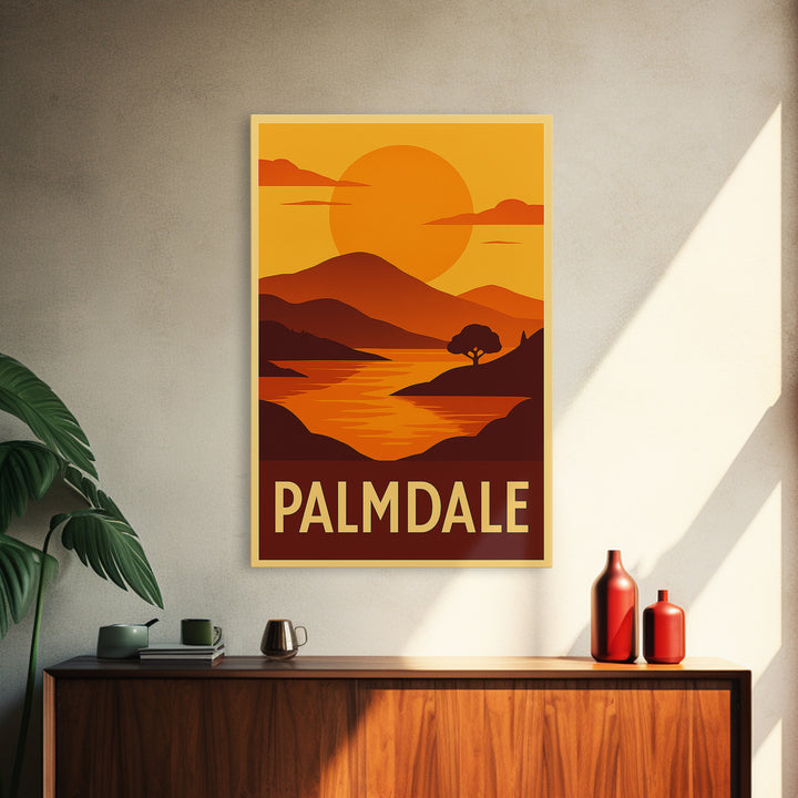 Palmdale Travel Poster, Canvas Print, Golden Travel Poster Art, Palmdale Wall Art, Modern Wall Decor, Watercolor Cityscape, Travel Gift