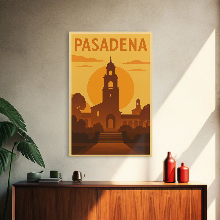 Pasadena Travel Poster, Framed Canvas Print, Gold Art Deco Poster Art, Pasadena City Art, Wanderlust Decor, City Travel Prints