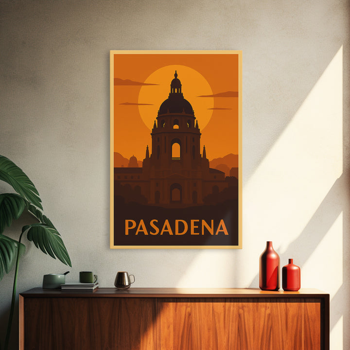 Pasadena Travel Poster, Framed Canvas Print, Golden Travel Poster Art, Pasadena Art Print, City Travel Prints, Retro Travel Print